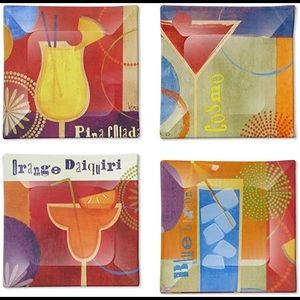 Notions Set of 4 Glass Canape Plates in Cocktail Theme